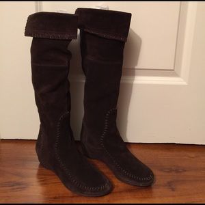 new aldo suede leather over knee hidden wedge boot
